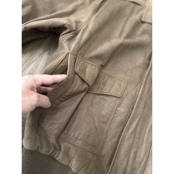 VTG Georgetown Leather Design Jacket 90s Bomber A2 Lg Aviator Distressed Korea - Picture 6 of 16